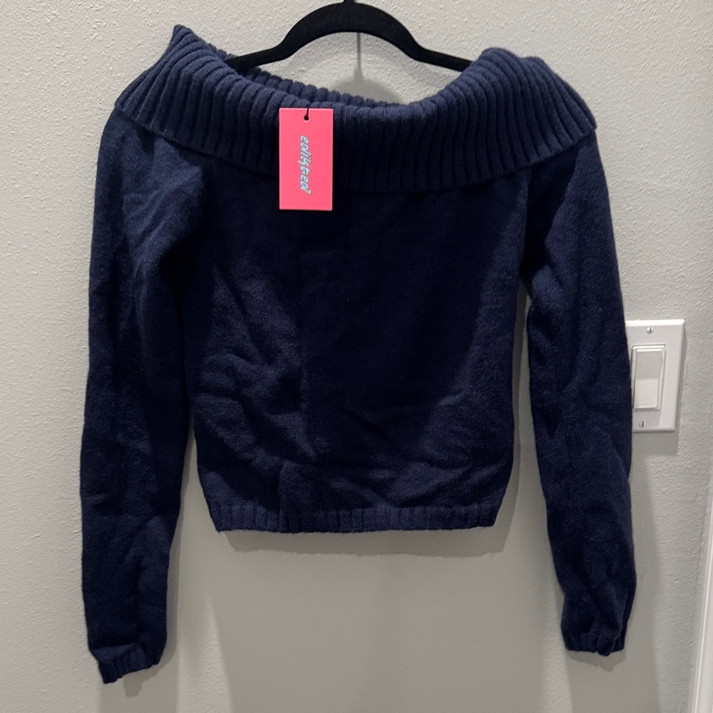 Navy Off-Shoulder Sweater edikted